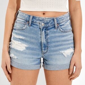 AE Stretch Crossover Denim Mom Shorts - Light Destroy Wash